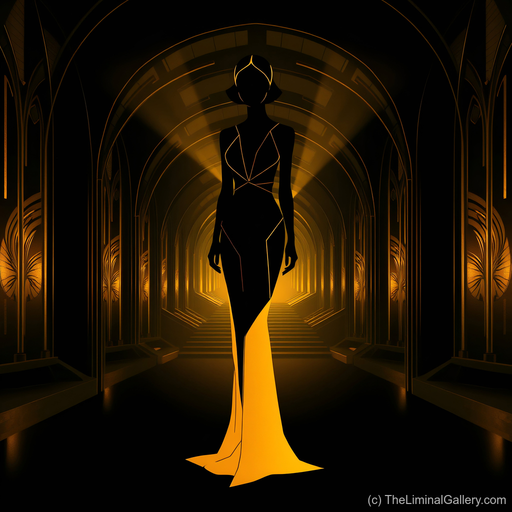 A radiant art deco passage filled with glowing golden hues, blending luxury and timeless beauty.